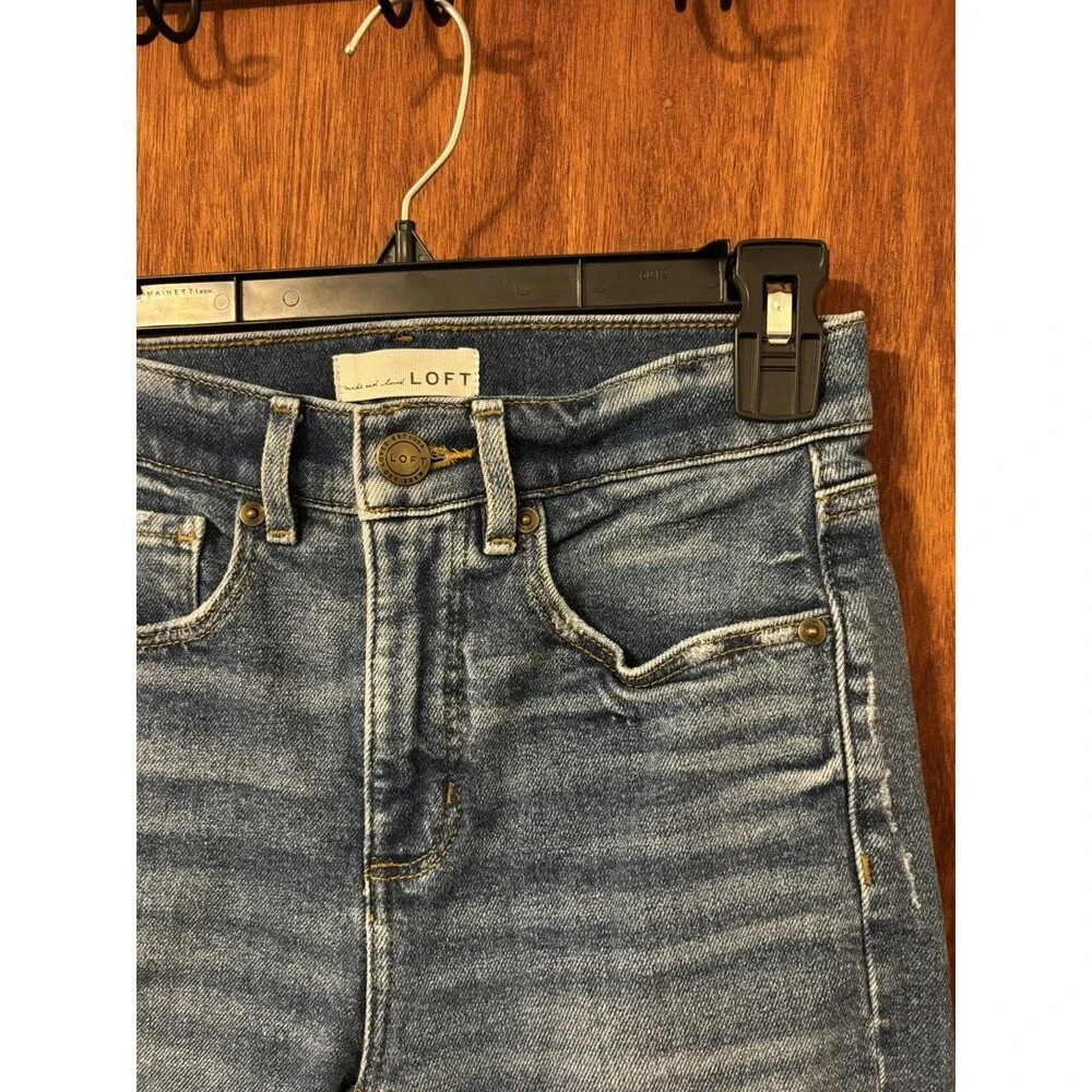 LOFT High Waist Skinny Distressed Blue Denim Jeans Womens Size 25/0 Cotton Jeans - Picture 2 of 6